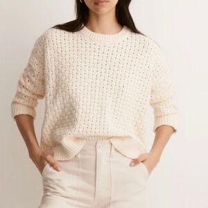Madewell Sweater Women Med Ivory Basketweave Stitch Long Sleeve Chunky Pullover